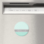 Mint Green White Zickzack Zigzag Muster Grau Name Magnet (In Situ (Geschirrspüler))