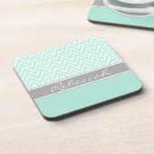 Mint Green White Zickzack Zigzag Muster Grau Name Untersetzer (Linke Seite)