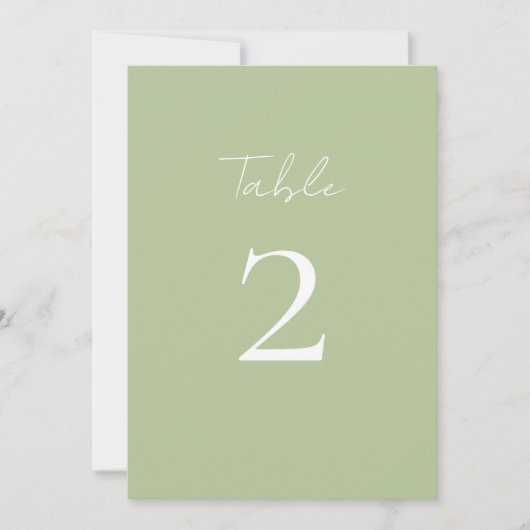 Mint Green & Whitel Script Wedding Tischnummer (Vorderseite)