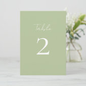 Mint Green & Whitel Script Wedding Tischnummer (Stehend Vorderseite)