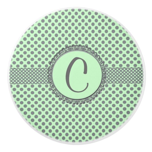 Mint Green With Grey Polka Dots-Monogram STaylor Keramikknauf (Vorderseite)