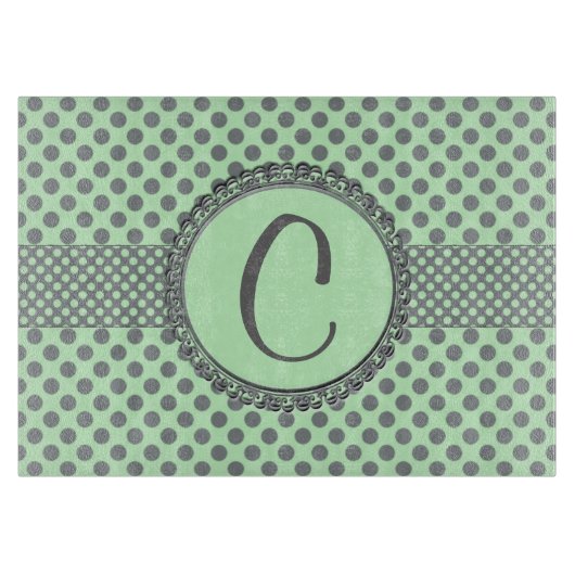 Mint Green With Grey Polka Dots-Monogram STaylor Schneidebrett (Vorderseite)