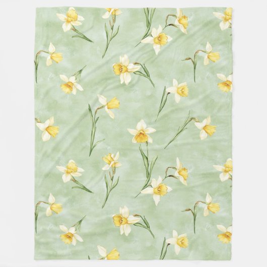 Mint Green Yellow Daffodil Flowers Fleecedecke (Vorderseite)