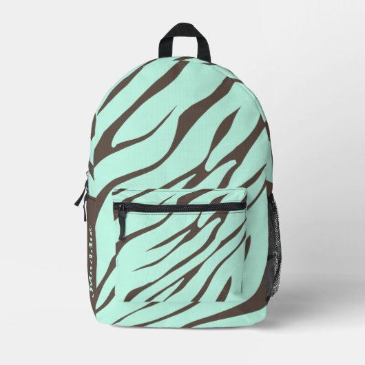 Mint Green Zebra Stripes Muster Bedruckter Rucksack (Vorderseite)