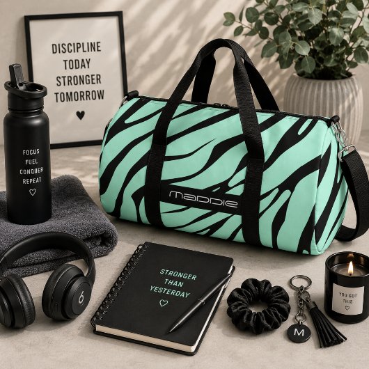 Mint Green Zebra Stripes Muster Duffle Bag