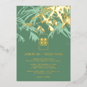 Mint Green Zen Bamboo Verlasse Chic Chinese Weddin Folieneinladung (Vorderseite)