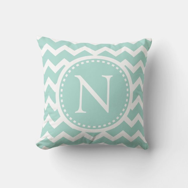 Mint Green Zickzack Girly ZigZag Monogram Kissen (Vorderseite)