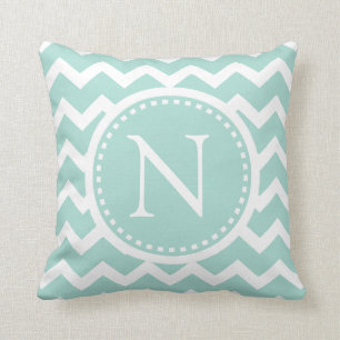 Mint Green Zickzack Girly ZigZag Monogram Kissen