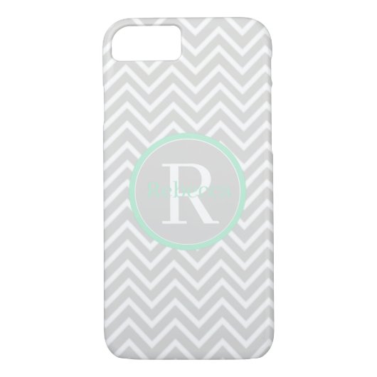 Mint Green Zickzack Monogram Karel da Case-Mate iPhone Hülle (Rückseite)