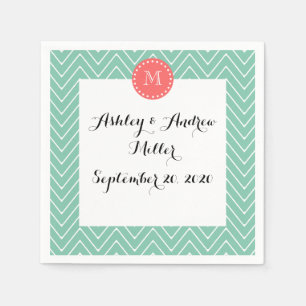 Mint Green Zickzack Pattern   Korallenmonogramm Serviette