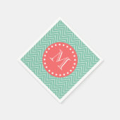 Mint Green Zickzack Pattern | Korallenmonogramm Serviette (Ecke)
