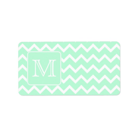 Mint Green Zigzag mit Custom Monogram. Adressaufkleber (Vorne)