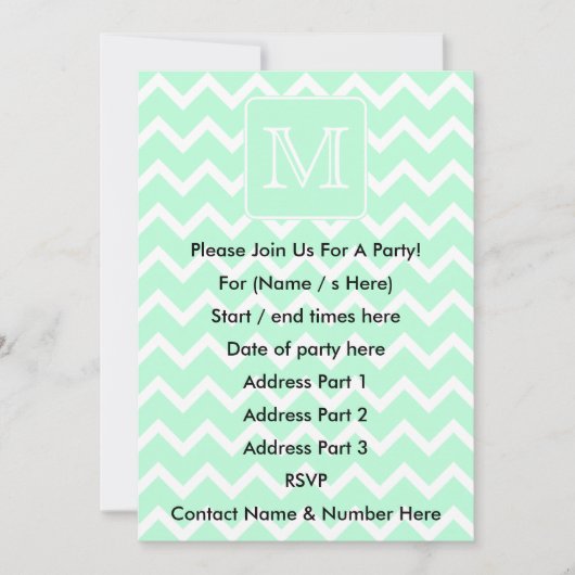 Mint Green Zigzag mit Custom Monogram. Einladung (Vorderseite)