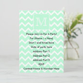 Mint Green Zigzag mit Custom Monogram. Einladung (Stehend Vorderseite)