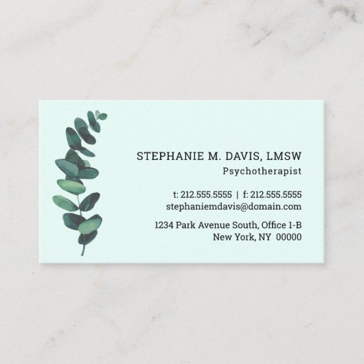 Mint Greenery Business Card Visitenkarte (Vorderseite)
