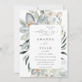 Mint Greenery & White Floral Wedding Einladung (Vorderseite)