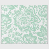 Mint grün barocke florale Damasken auf Weiß Nr. 2 Geschenkpapier (Flach)