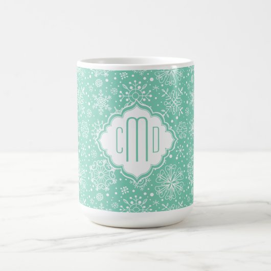 Mint-Grün & Weiße Weihnachtsschneeflocken 2 Kaffeetasse (Mittel)