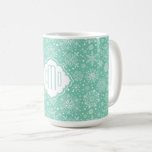 Mint-Grün & Weiße Weihnachtsschneeflocken 2 Kaffeetasse (VorderseiteRechts)
