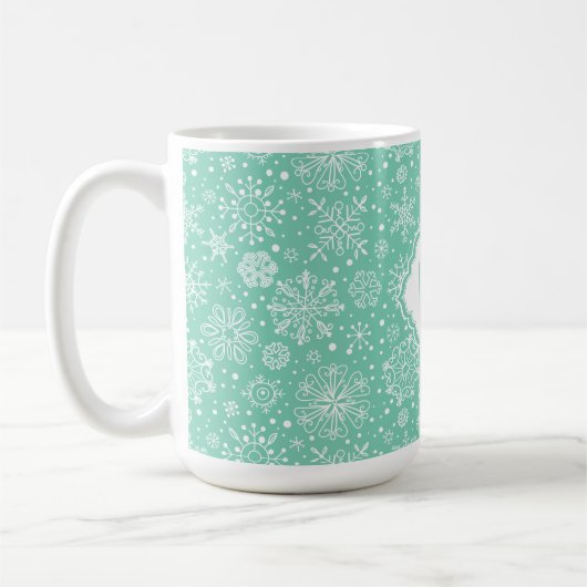 Mint-Grün & Weiße Weihnachtsschneeflocken 2 Kaffeetasse (Links)
