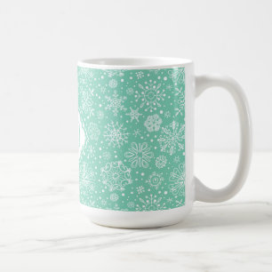 Mint-Grün & Weiße Weihnachtsschneeflocken 2 Kaffeetasse