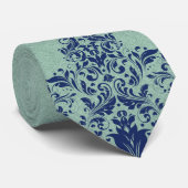Mint-grüne Linen Textur Blaue Blumenspitze Krawatte (Gerollt)