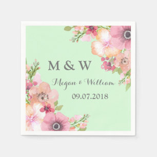 Mint grüne, rustikal rosa Blume Hochzeitmongramm Serviette