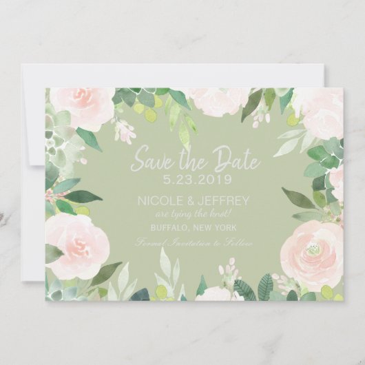 Mint grüne sukkulente Blume Hochzeit speichern Sie Save The Date (Vorderseite)