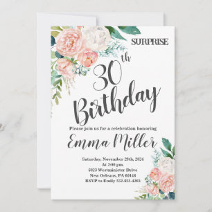 Mint, Grüne und Rosa Pfingstrosen 30. Geburtstag Einladung