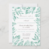Mint grüne, weiße Glitzer Blätter Blumenrahmen Einladung (Vorderseite)
