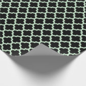 Mint-grüner Ikat-Quatrefolie über schwarzem Hinter Geschenkpapier (Ecke)