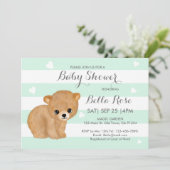 Mint Heart Bear Baby Shower Einladungen (Stehend Vorderseite)