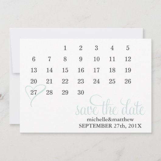 Mint Heart Kalender Hochzeit speichern Sie das Dat Save The Date (Vorderseite)