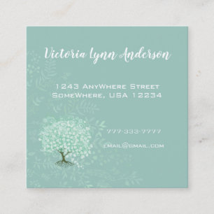 Mint Heart Leaf Tree Boho Floral und Feathers Quadratische Visitenkarte