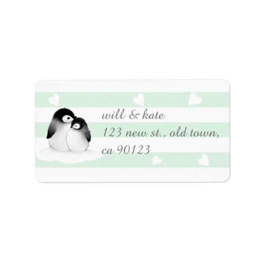 Mint Heart Penguin Address Labels Adressaufkleber (Vorne)