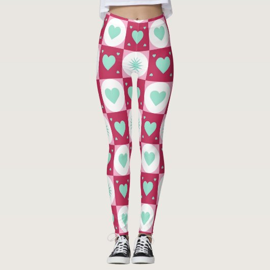 Mint Hearts & Retro Stars Leggings (Vorderseite)