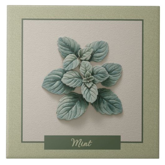 Mint Herb Kitchen Green Faux Relief Fliese (Vorderseite)
