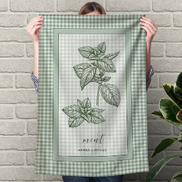 Mint Herb Kitchen Towel – Green Gingham Border Geschirrtuch