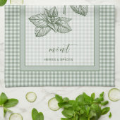 Mint Herb Kitchen Towel – Green Gingham Border Geschirrtuch (Gefaltet)