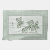Mint Herb Kitchen Towel – Green Gingham Border Geschirrtuch (Horizontal)