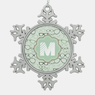Mint Hipster Glasses Schneeflocken Zinn-Ornament