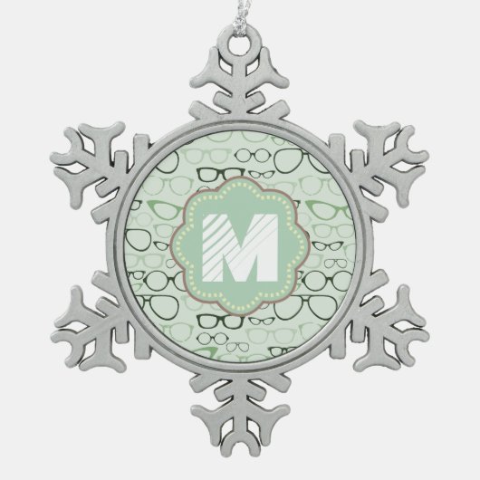 Mint Hipster Glasses Schneeflocken Zinn-Ornament (Vorderseite)