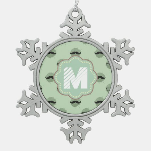 Mint Hipster Mustaches Schneeflocken Zinn-Ornament (Vorderseite)