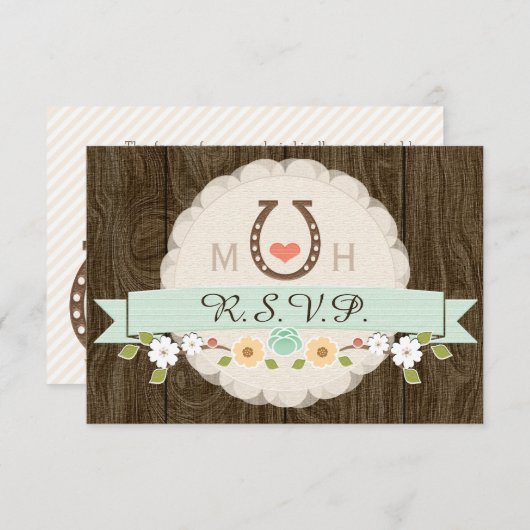 MINT HORSESHOE WESTERN WEDD RSVP CARD (Vorne/Hinten)