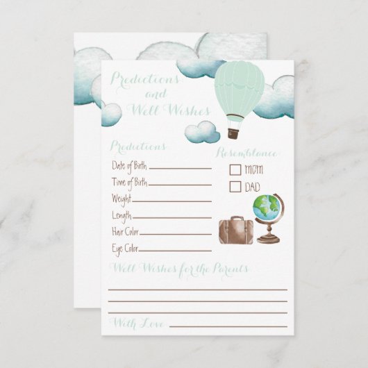 Mint Hot Air Ballon Vorhersagen & Well Wishings In Einladung (Vorne/Hinten)