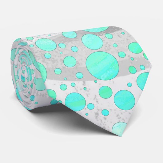 Mint Ice Aqua Blue Polka Dots Krawatte (Gerollt)