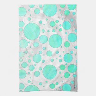 Mint Ice Aqua Blue Polka Dots Küchentuch