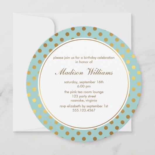 Mint Imitate Gold Foil Polka Dots Muster Einladung (Vorderseite)