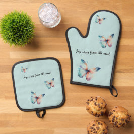 Mint Joy erhebt sich vom Soul Butterfly Ofenhandschuh & Topflappen-Set