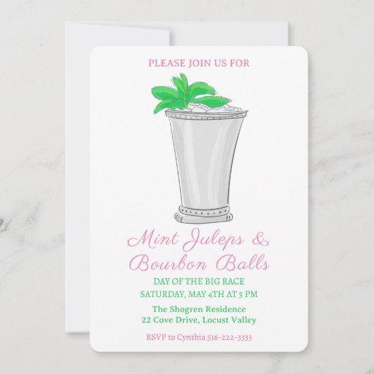 Mint Julep Bourbon Balls Pferderennen Derby Day Einladung (Vorderseite)